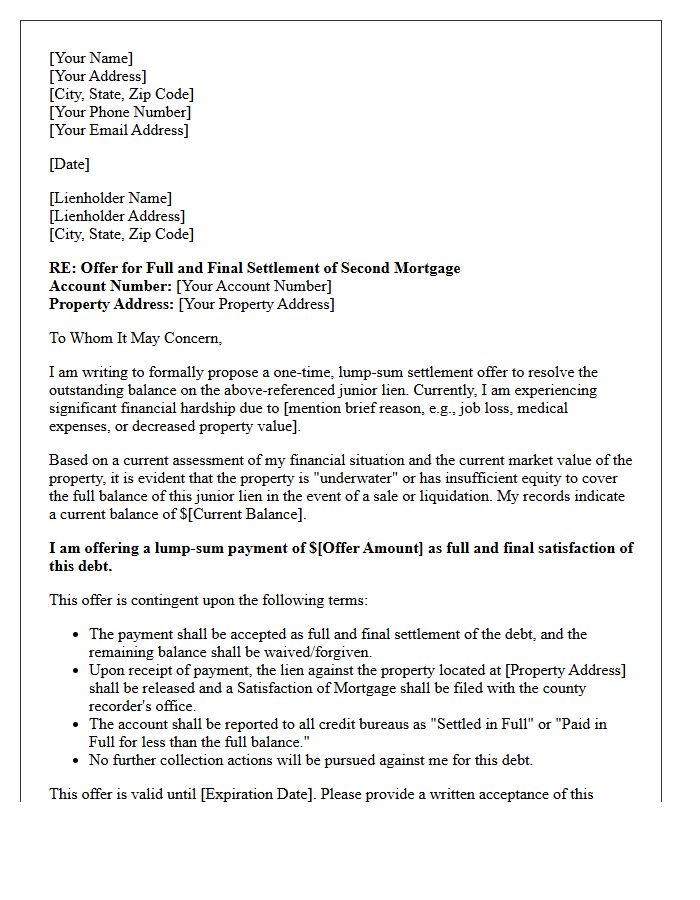 Second Mortgage Junior Lienholder Payoff Negotiation Letter