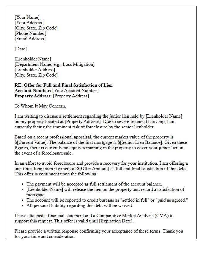 Foreclosure Avoidance Junior Lienholder Payoff Negotiation Letter