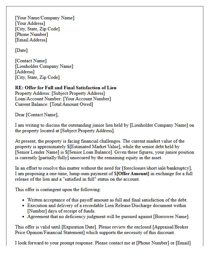 Commercial Real Estate Junior Lienholder Payoff Negotiation Letter