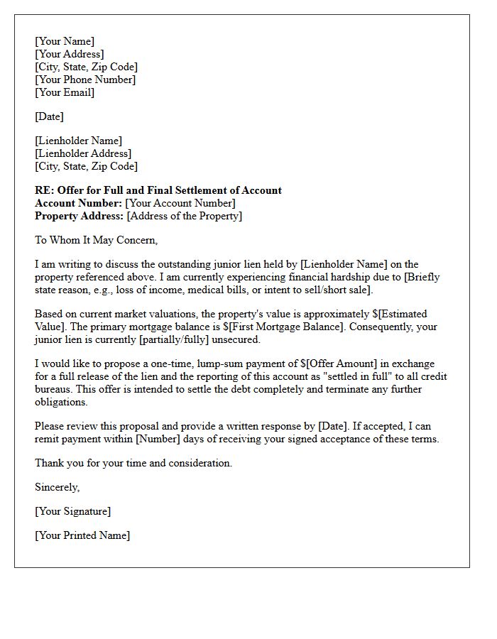 Residential Property Junior Lienholder Payoff Negotiation Letter