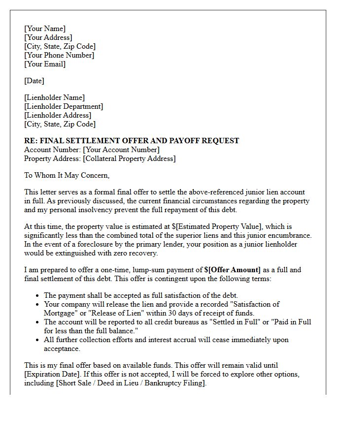 Final Offer Junior Lienholder Payoff Negotiation Letter