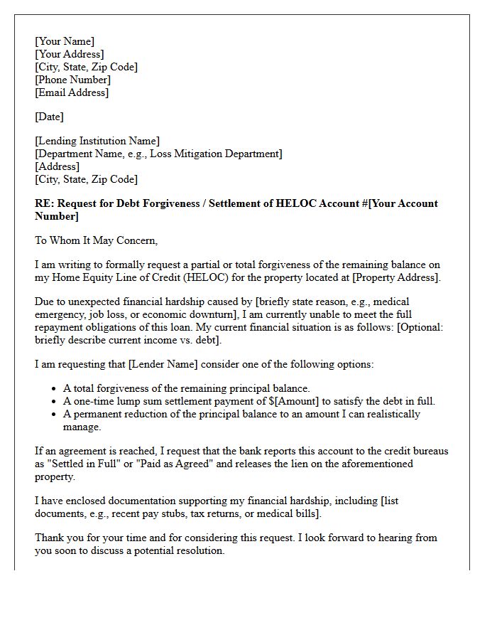 Home Equity Line of Credit Forgiveness Letter