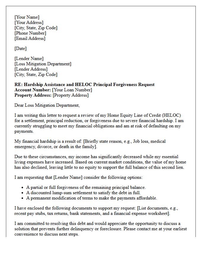 Real Estate Hardship and HELOC Forgiveness Letter