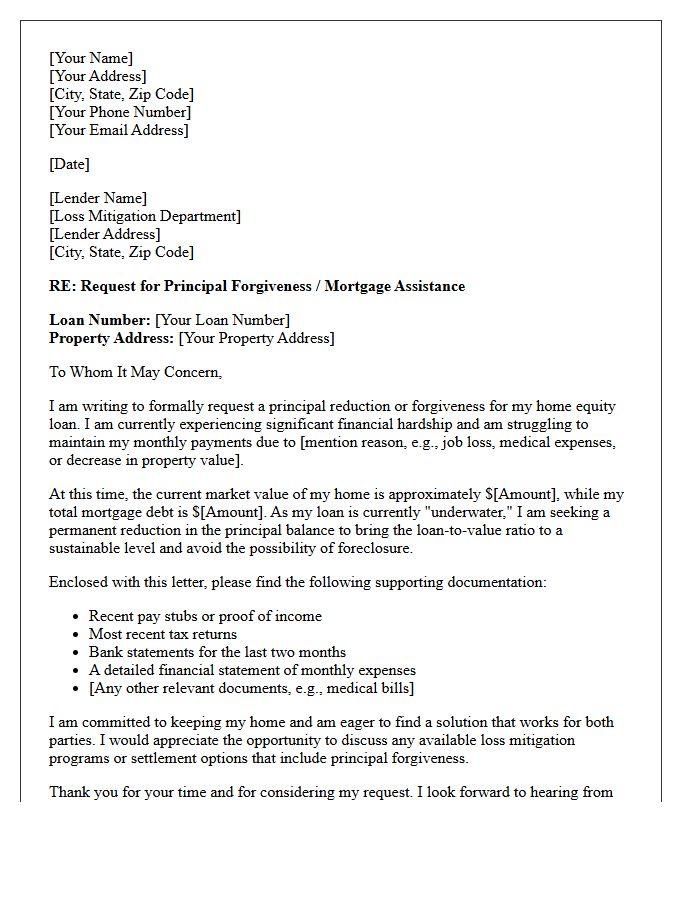 Request for Home Equity Principal Forgiveness Letter