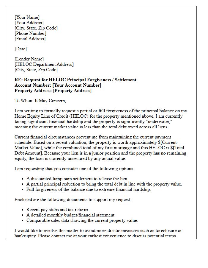 Underwater Property HELOC Forgiveness Letter