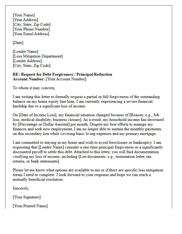 Loss of Income Home Equity Forgiveness Letter