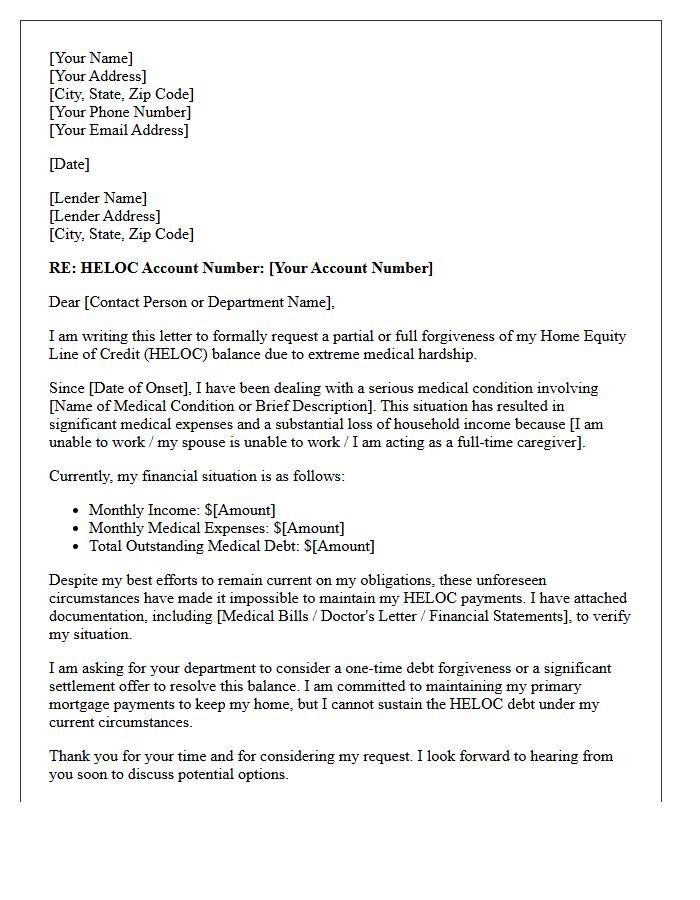 Medical Hardship HELOC Debt Forgiveness Letter