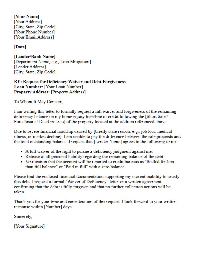 Home Equity Deficiency Waiver and Forgiveness Letter
