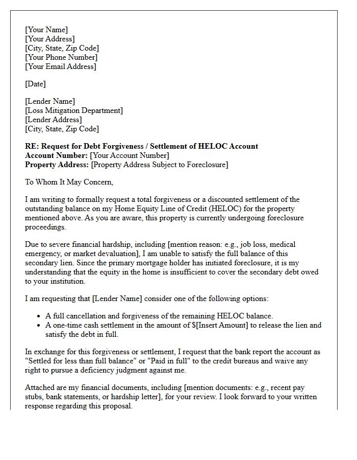 Real Estate Foreclosure HELOC Forgiveness Letter