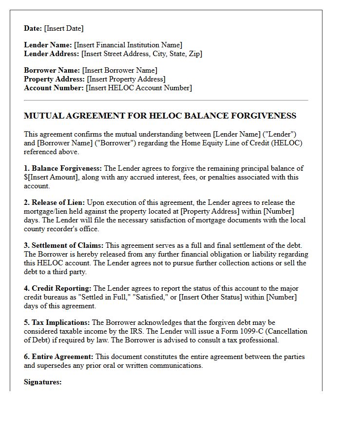 Mutual Agreement HELOC Balance Forgiveness Letter