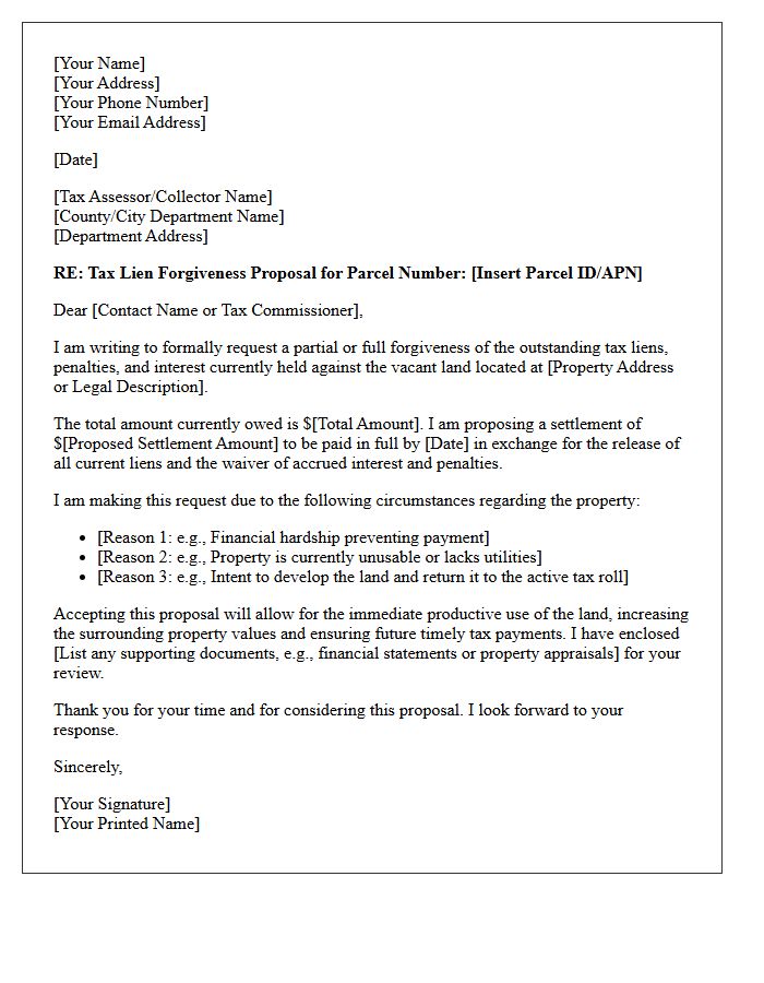 Vacant Land Tax Lien Forgiveness Proposal Letter