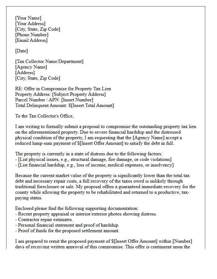 Distressed Property Tax Lien Compromise Proposal Letter