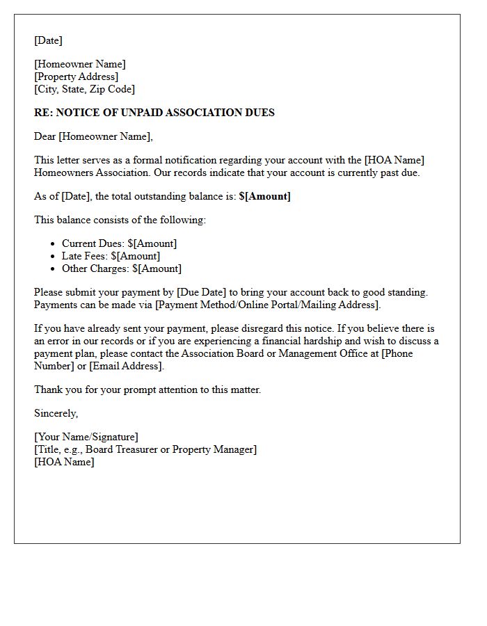 Initial Homeowners Association Dues Arrearage Notice Letter