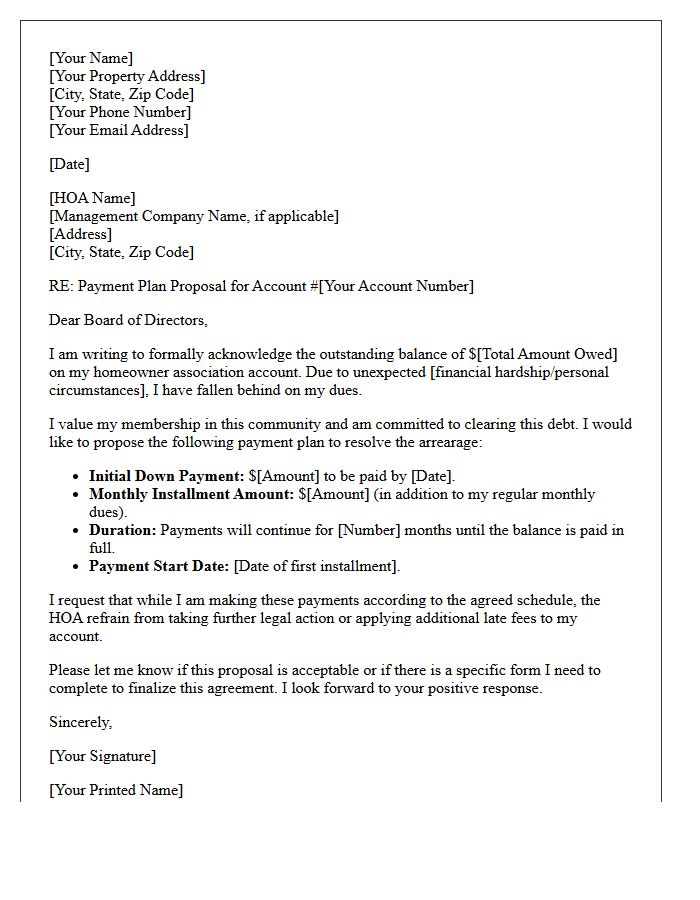 Payment Plan Offer for Homeowners Association Dues Arrearage Letter