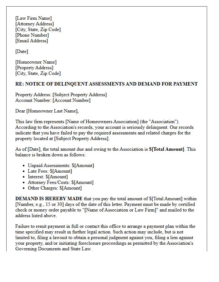 Attorney Demand for Homeowners Association Dues Arrearage Letter