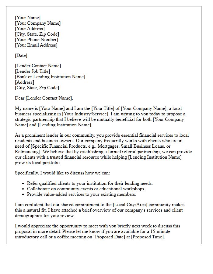 Partnership Proposal Letter To Local Lenders