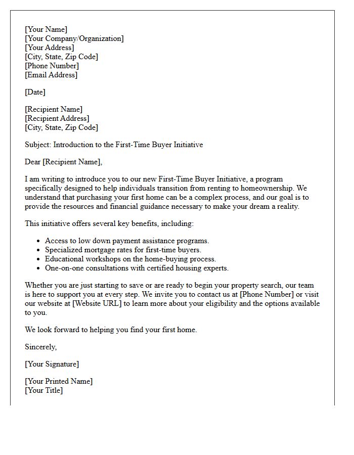 First-Time Buyer Initiative Introduction Letter