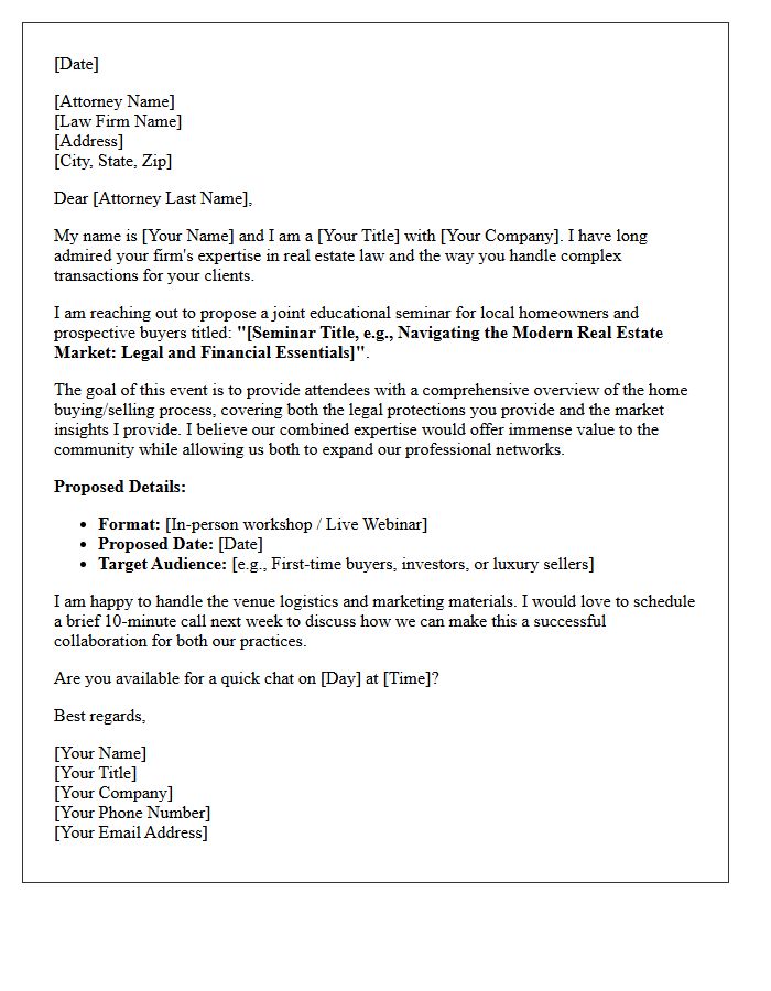 Joint Seminar Co-Hosting Letter For Real Estate Attorneys