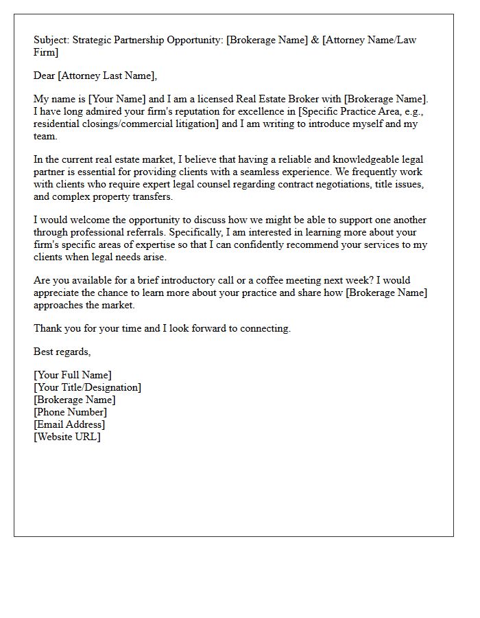 Brokerage Introduction And Networking Letter For Real Estate Attorneys