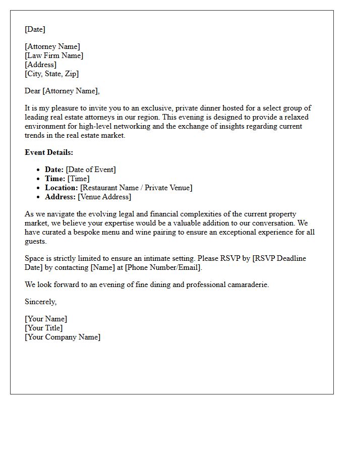 Exclusive Dinner Invitation Letter For Real Estate Attorneys