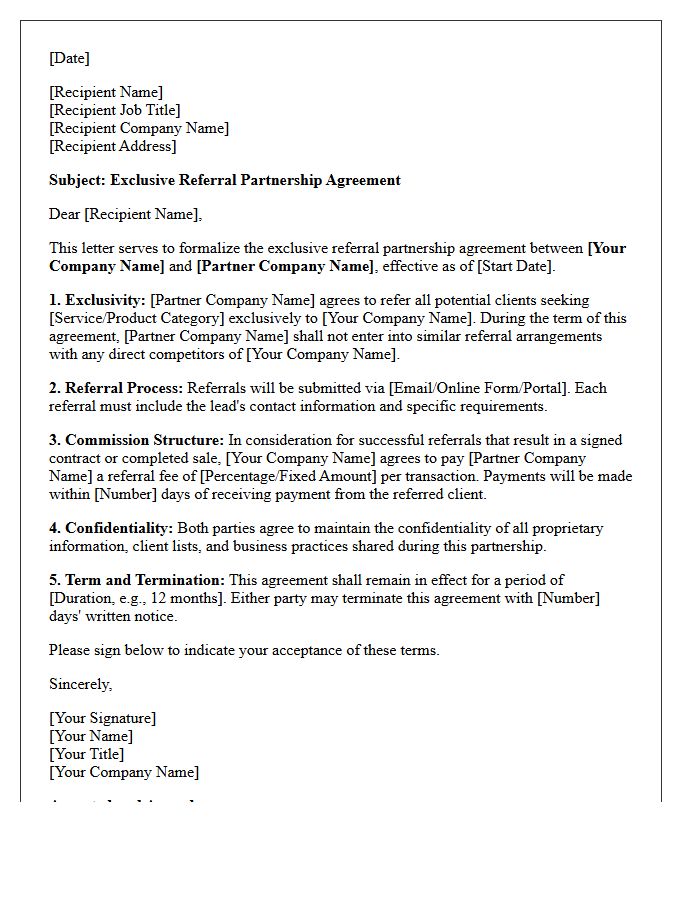Exclusive Referral Partnership Agreement Letter