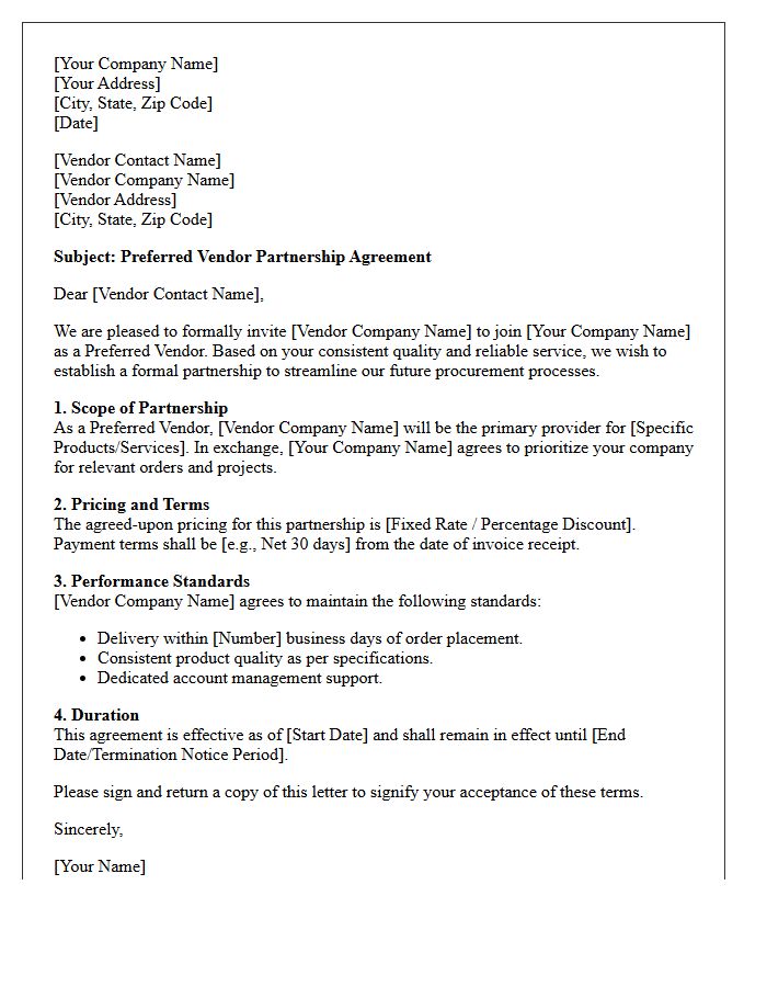 Preferred Vendor Partnership Agreement Letter
