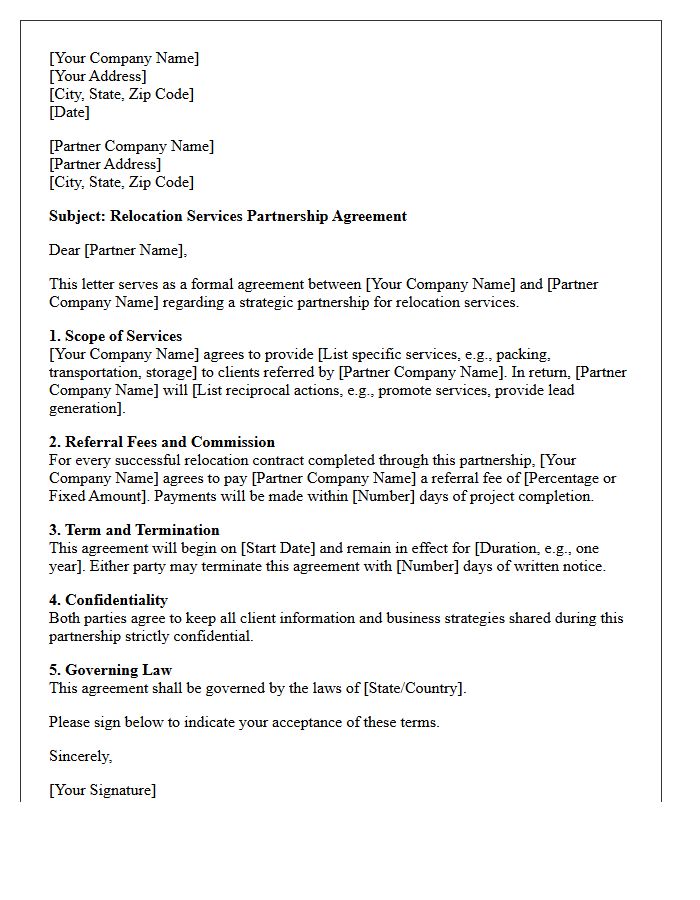 Relocation Services Partnership Agreement Letter