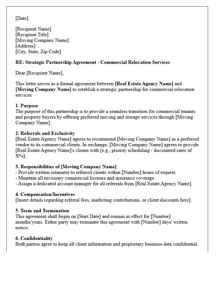 Commercial Real Estate Moving Partnership Agreement Letter