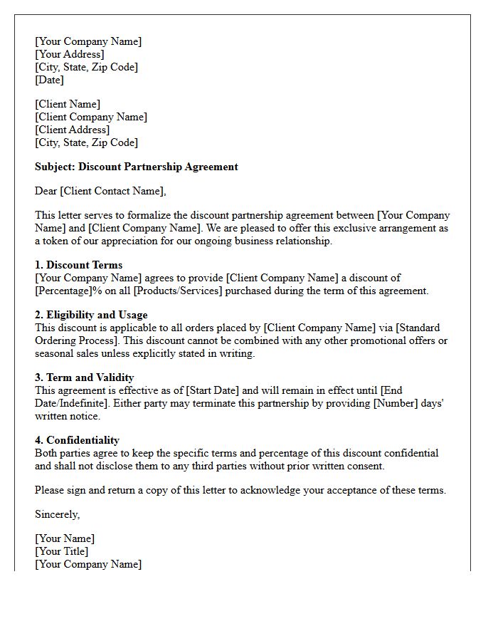Client Discount Partnership Agreement Letter