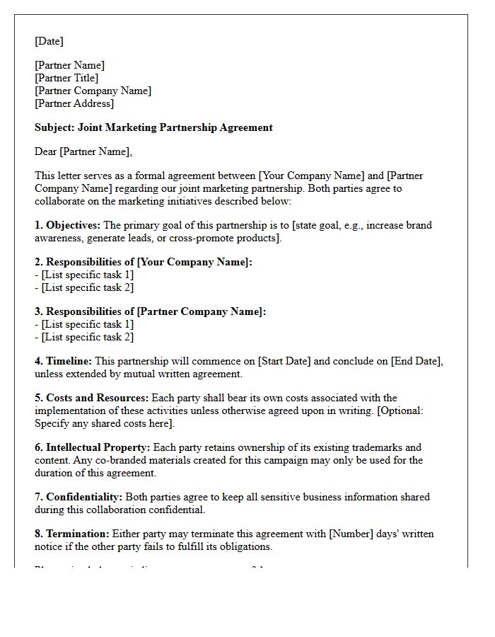 Joint Marketing Partnership Agreement Letter