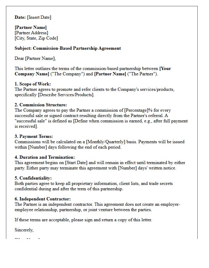 Commission Based Partnership Agreement Letter