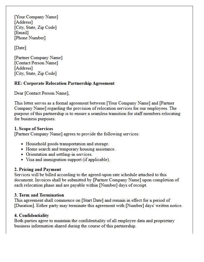 Corporate Relocation Partnership Agreement Letter