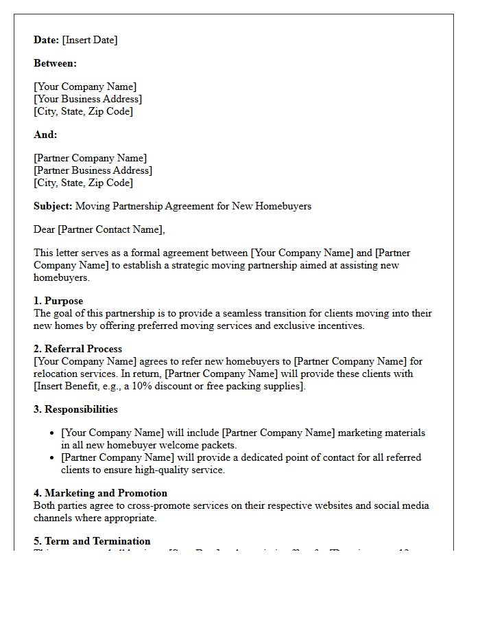 New Homebuyer Moving Partnership Agreement Letter