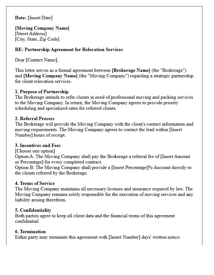 Brokerage And Moving Company Partnership Agreement Letter