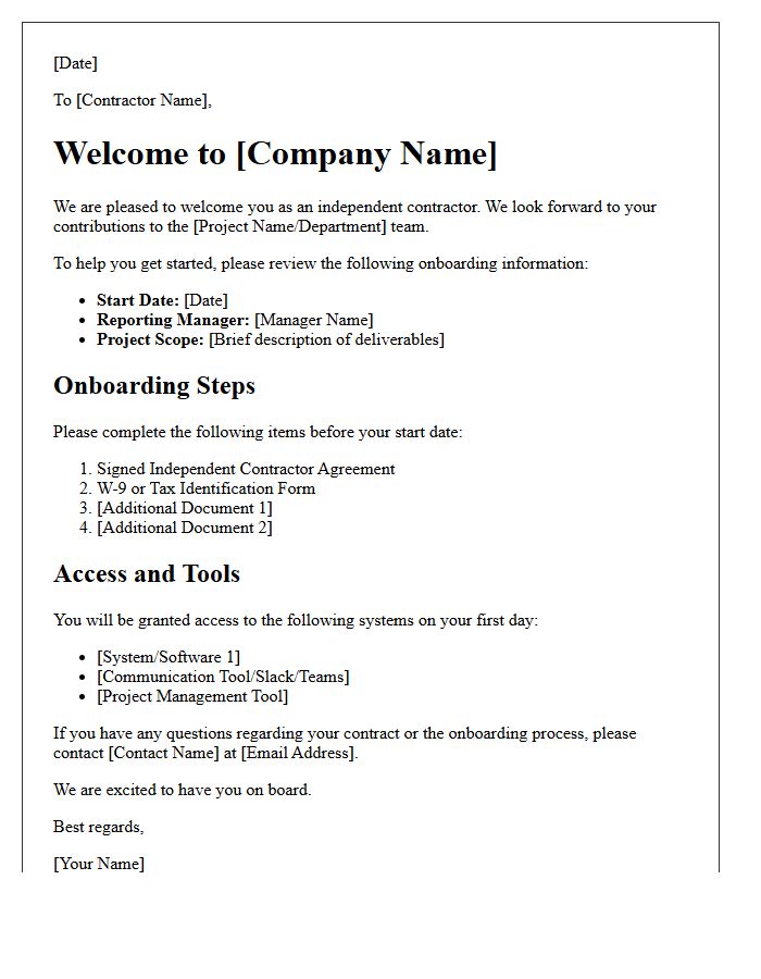 Contractor Welcome and Onboarding Letter