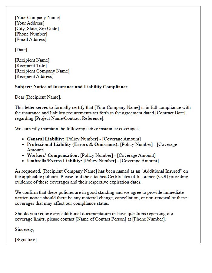 Insurance and Liability Compliance Letter