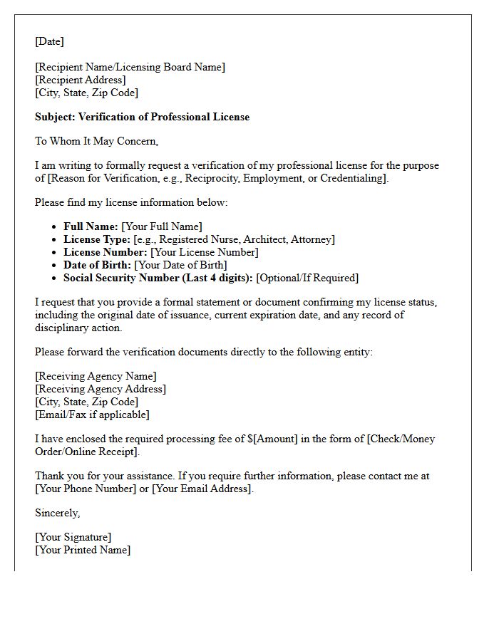 State Licensing Verification Letter