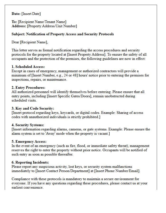 Property Access and Security Protocol Letter