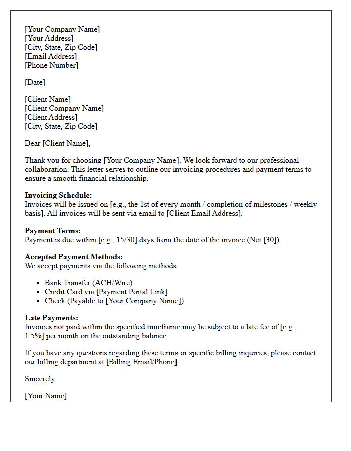 Invoicing and Payment Terms Letter