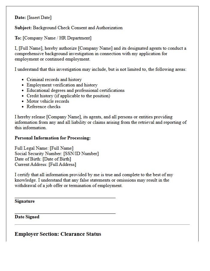 Background Check Consent and Clearance Letter
