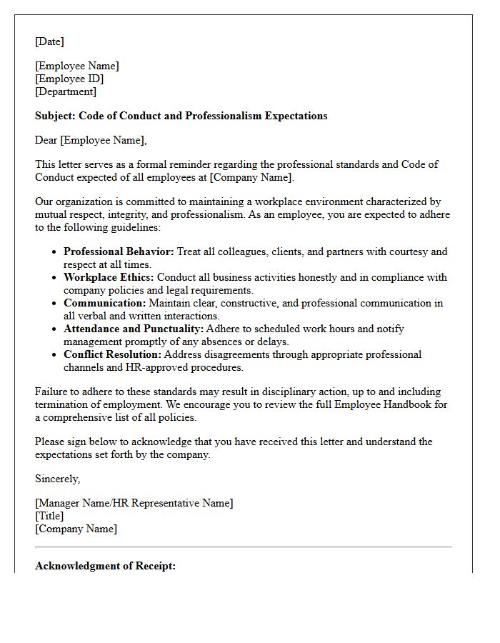 Code of Conduct and Professionalism Letter