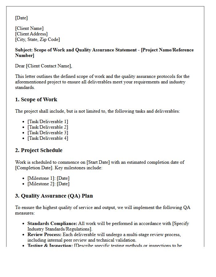 Scope of Work and Quality Assurance Letter