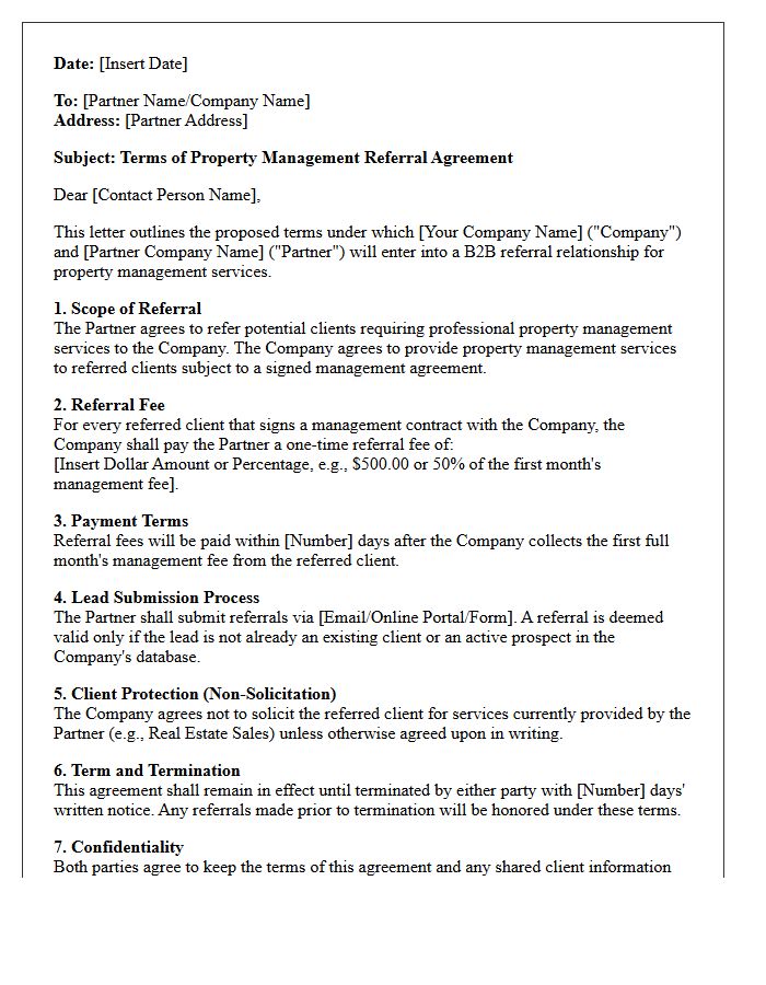 Draft Terms Letter for B2B Property Management Referral Agreement