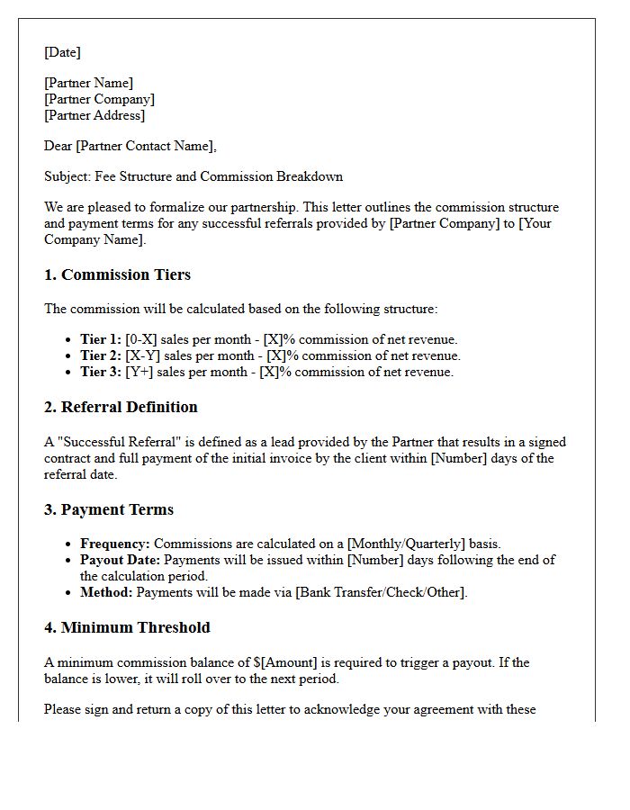 Fee Structure and Commission Breakdown Letter for Referral Partners