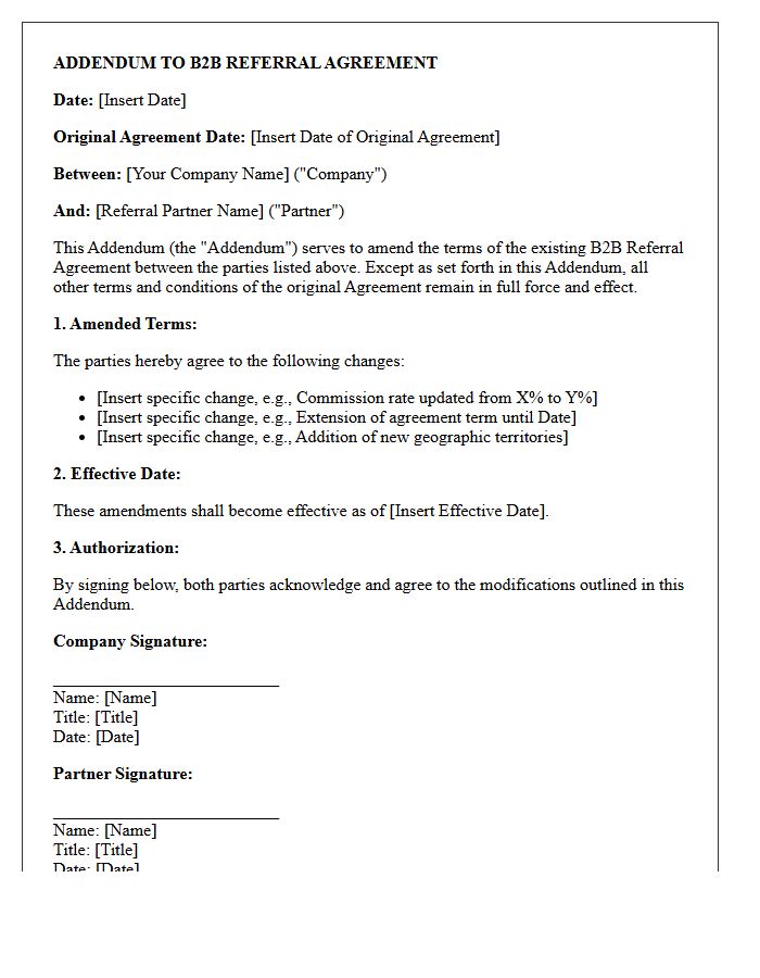 Addendum Letter for Existing B2B Referral Agreement Terms