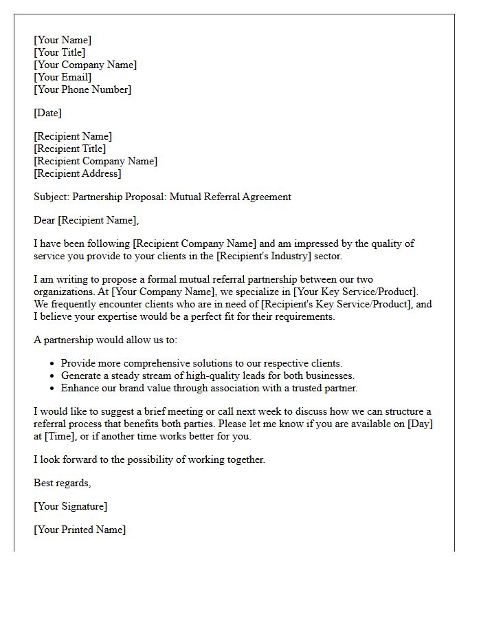 Mutual Referral Partnership Proposal Letter