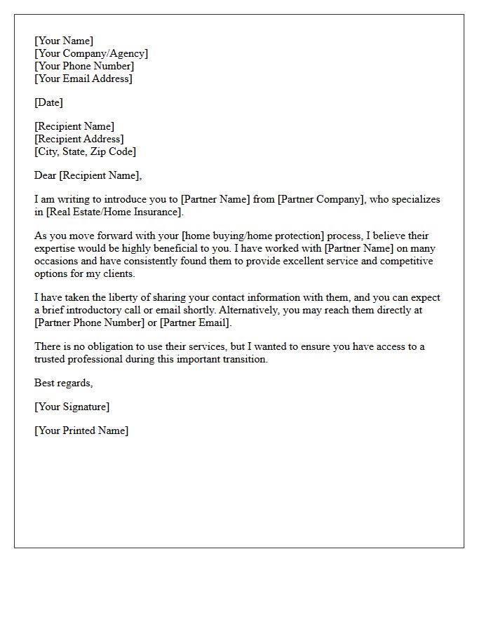 Real Estate And Home Insurance Referral Letter