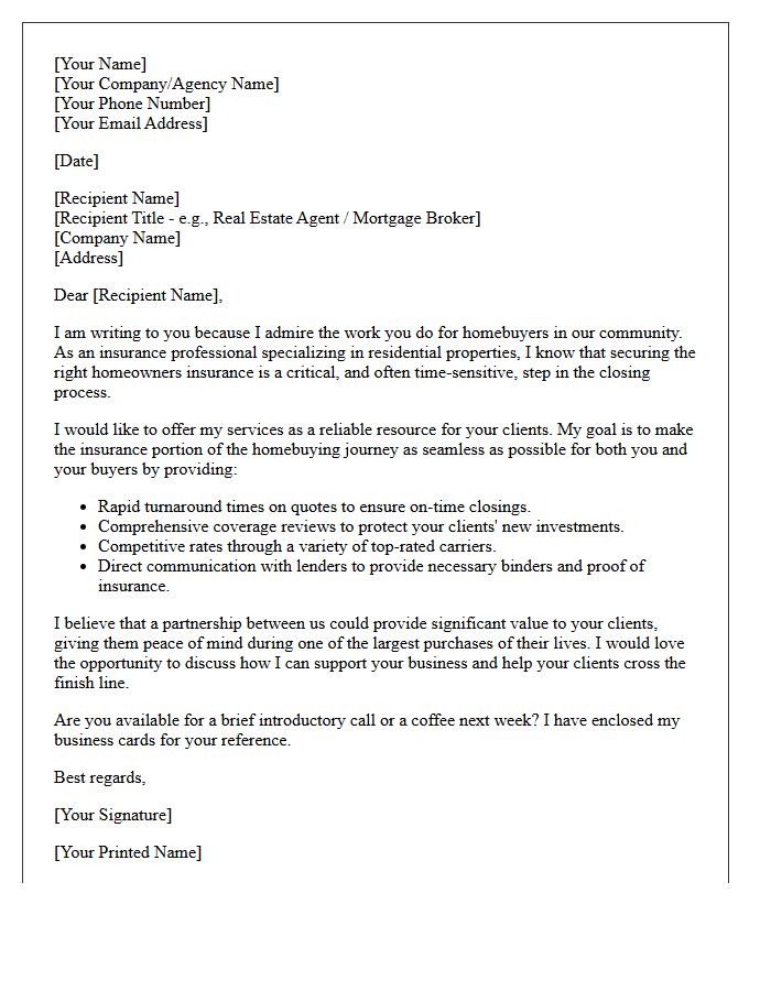 Homebuyer Insurance Referral Network Letter