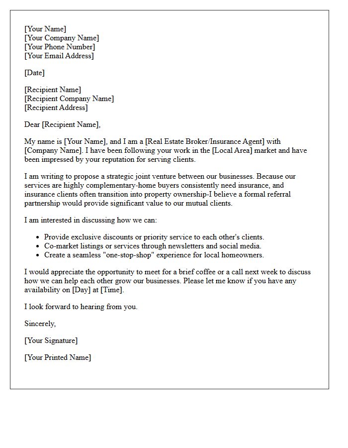 Real Estate Broker And Insurance Agent Joint Venture Letter
