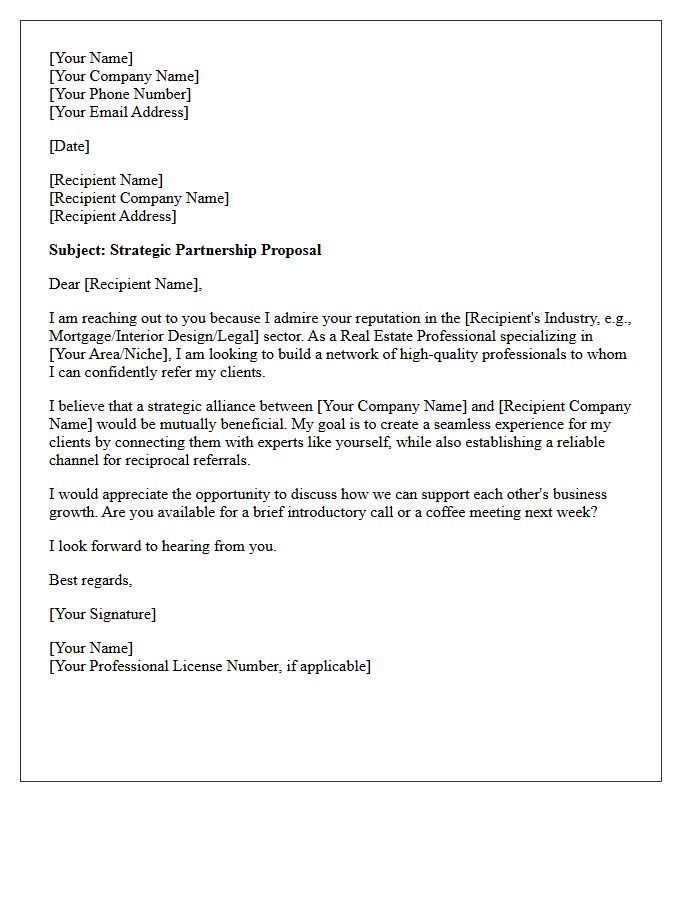 Real Estate Professional Alliance Proposal Letter